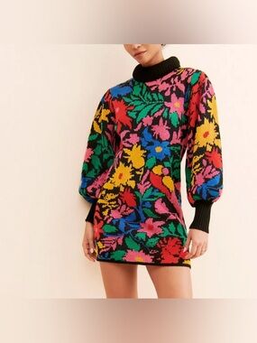 FARM RIO Tropical Garden Knit Sweater Colorful Bright Dress size XS